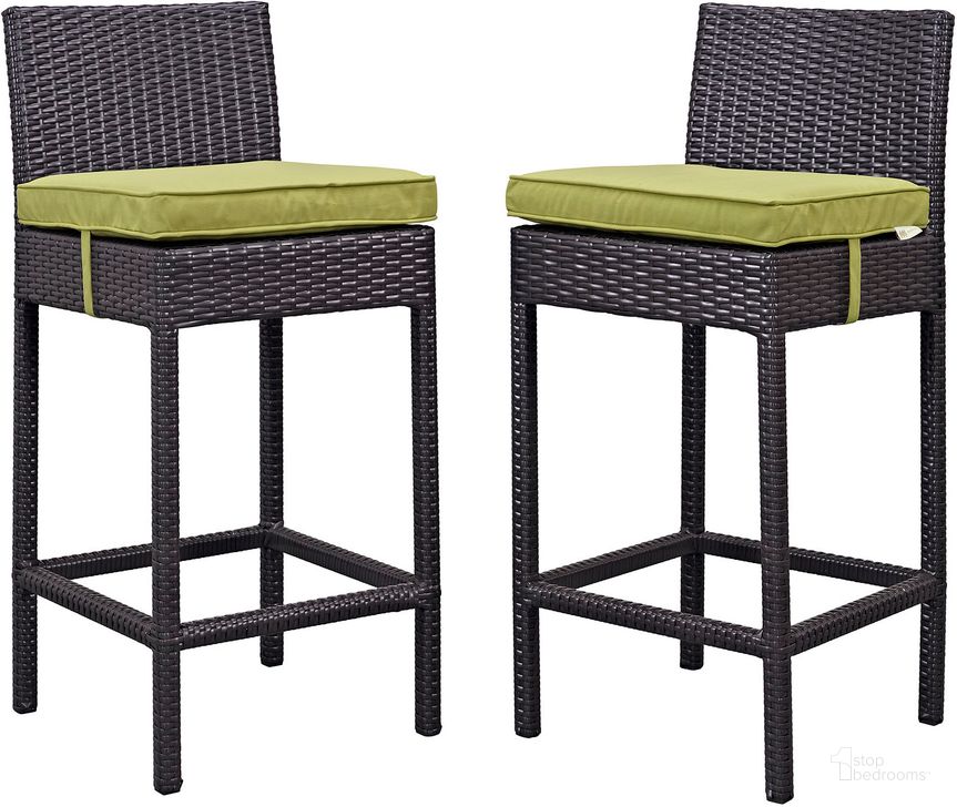 The appearance of Lift Espresso Peridot Bar Stool Outdoor Patio Set of 2 designed by Modway in the modern / contemporary interior design. This espresso peridot piece of furniture  was selected by 1StopBedrooms from Lift Collection to add a touch of cosiness and style into your home. Sku: EEI-1281-EXP-PER. Material: Rattan. Product Type: Outdoor Bar Furniture. Image1