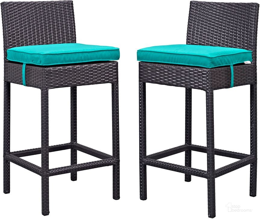 The appearance of Lift Espresso Turquoise Bar Stool Outdoor Patio Set of 2 designed by Modway in the modern / contemporary interior design. This espresso turquoise piece of furniture  was selected by 1StopBedrooms from Lift Collection to add a touch of cosiness and style into your home. Sku: EEI-1281-EXP-TRQ. Material: Rattan. Product Type: Outdoor Bar Furniture. Image1