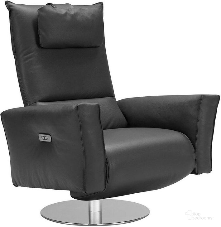 The appearance of Liliana Anthracite Leather Reclining Swivel Accent Chair designed by Bellini Modern Living in the modern / contemporary interior design. This black piece of furniture  was selected by 1StopBedrooms from Liliana Collection to add a touch of cosiness and style into your home. Sku: Liliana ANT. Product Type: Accent Chair. Image1