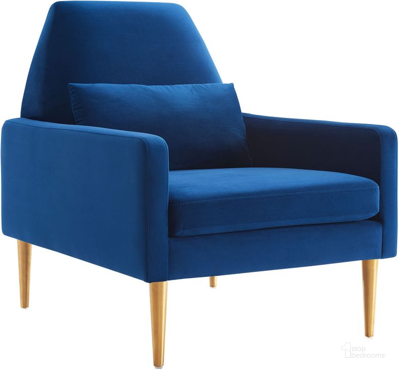 The appearance of Liliana Performance Velvet Arm Chair In Navy designed by Modway in the modern / contemporary interior design. This navy piece of furniture  was selected by 1StopBedrooms from Liliana Collection to add a touch of cosiness and style into your home. Sku: EEI-5021-NAV. Material: Wood. Product Type: Arm Chair. Image1