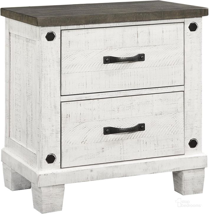 The appearance of Lilith 2-Drawer Nightstand In Distressed Grey and White designed by Coaster in the rustic / southwestern interior design. This distressed grey/white piece of furniture  was selected by 1StopBedrooms from Lilith Collection to add a touch of cosiness and style into your home. Sku: 224472. Material: Wood. Product Type: Nightstand. Image1