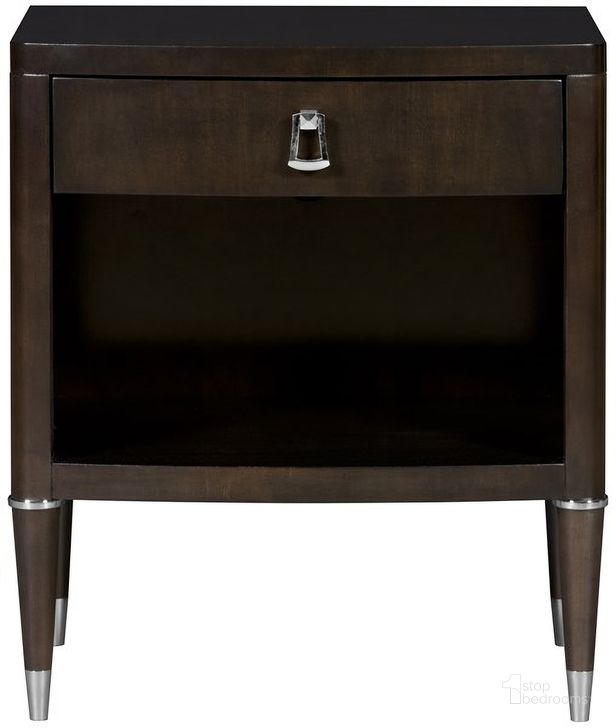 The appearance of Lillet One Drawer Nightstand In Brown designed by Vanguard Furniture in the transitional interior design. This brown piece of furniture  was selected by 1StopBedrooms from Lillet Collection to add a touch of cosiness and style into your home. Sku: P658E-NO. Product Type: Nightstand. Material: Wood Veneer. Image1