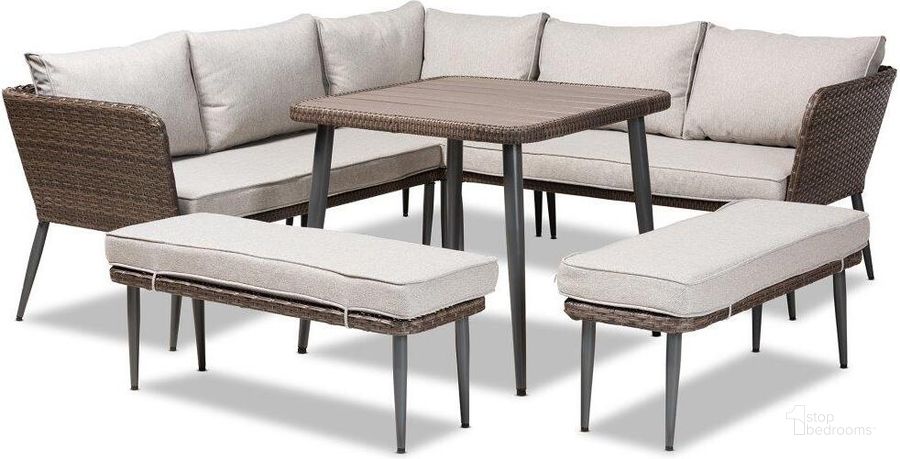 The appearance of Lillian Modern and Contemporary Light Grey Upholstered and Brown Finished 5-Piece Woven Rattan Outdoor Patio Set designed by Baxton Studio in the modern / contemporary interior design. This light grey piece of furniture  was selected by 1StopBedrooms from Lillian Collection to add a touch of cosiness and style into your home. Sku: MLM-210505-Grey. Material: Fabric. Product Type: Outdoor Conversation Set. Image1