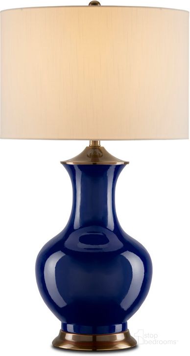The appearance of Lilou Blue Table Lamp designed by Currey & Company in the modern / contemporary interior design. This blue piece of furniture  was selected by 1StopBedrooms from Lilou Collection to add a touch of cosiness and style into your home. Sku: 6000-0841. Material: Metal. Product Type: Table Lamp. Image1