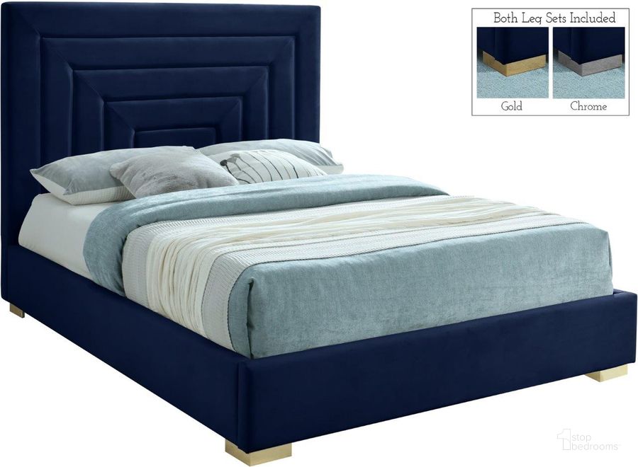 The appearance of Lily Lake Navy Velvet Queen Bed designed by Furnique in the modern / contemporary interior design. This navy piece of furniture  was selected by 1StopBedrooms from Lily Lake Collection to add a touch of cosiness and style into your home. Sku: NoraNavy-Q-1;NoraNavy-Q-2. Product Type: Bed. Bed Size: Queen. Material: Velvet. Image1