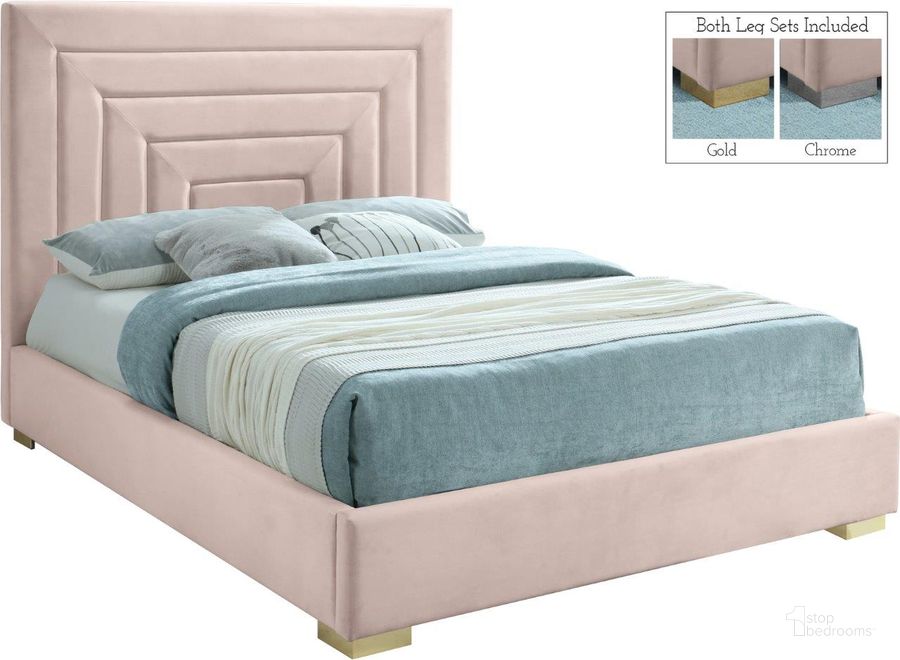 The appearance of Lily Lake Pink Velvet King Bed designed by Furnique in the modern / contemporary interior design. This pink piece of furniture  was selected by 1StopBedrooms from Lily Lake Collection to add a touch of cosiness and style into your home. Sku: NoraPink-K-1;NoraPink-K-2. Product Type: Bed. Bed Size: King. Material: Velvet. Image1
