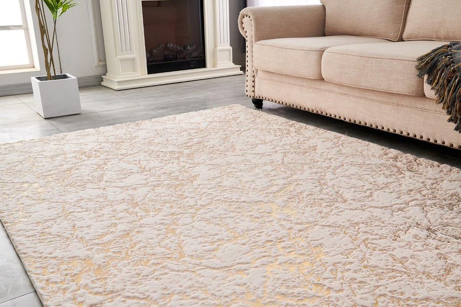 The appearance of Lily Luxury Chinchilla Faux Fur Abstract Gilded Rectangular Area Rug In Gold and Beige - RSRGLDSPBG-23 designed by Amazing Rugs in the modern / contemporary interior design. This gold and beige piece of furniture  was selected by 1StopBedrooms from Lily Collection to add a touch of cosiness and style into your home. Sku: RSRGLDSPBG-23. Material: Polyester. Product Type: Area Rugs. Image1
