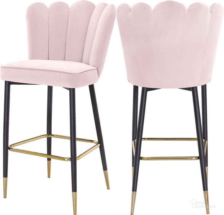 The appearance of Lily Pink Velvet Stool Set of 2 designed by Meridian in the modern / contemporary interior design. This pink velvet piece of furniture  was selected by 1StopBedrooms from Lily Collection to add a touch of cosiness and style into your home. Sku: 961Pink-C. Product Type: Counter Height Chair. Material: Velvet. Image1
