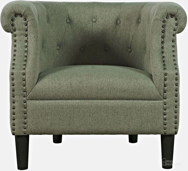 The appearance of Lily Transitional Contemporary Upholstered Barrel Curved Back Accent Chair With Nailhead Trim In Sage designed by Jofran in the traditional interior design. This sage piece of furniture  was selected by 1StopBedrooms from Lily Collection to add a touch of cosiness and style into your home. Sku: LILY-CH-SAGE. Product Type: Accent Chair. Material: Plywood. Image1
