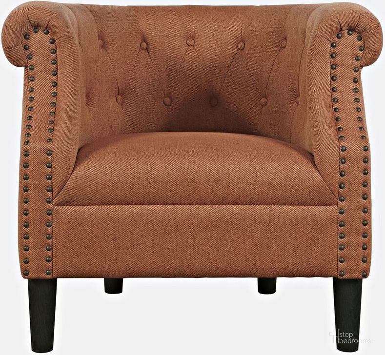 The appearance of Lily Transitional Contemporary Upholstered Barrel Curved Back Accent Chair With Nailhead Trim In Spice designed by Jofran in the traditional interior design. This spice piece of furniture  was selected by 1StopBedrooms from Lily Collection to add a touch of cosiness and style into your home. Sku: LILY-CH-SPICE. Product Type: Accent Chair. Material: Plywood. Image1