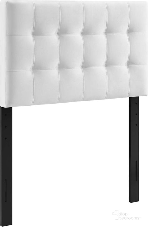 The appearance of Lily White Biscuit Tufted Twin Performance Velvet Headboard designed by Modway in the modern / contemporary interior design. This white piece of furniture  was selected by 1StopBedrooms from Lily Collection to add a touch of cosiness and style into your home. Sku: MOD-6118-WHI. Product Type: Headboard. Material: MDF. Image1