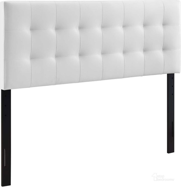 The appearance of Lily White Full Upholstered Vinyl Headboard designed by Modway in the modern / contemporary interior design. This white piece of furniture  was selected by 1StopBedrooms from Lily Collection to add a touch of cosiness and style into your home. Sku: MOD-5147-WHI. Product Type: Headboard. Material: MDF. Image1