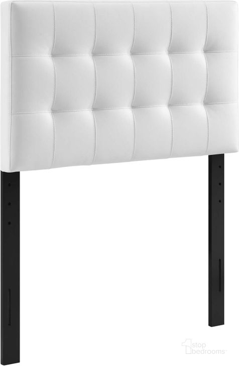 The appearance of Lily White Twin Upholstered Vinyl Headboard designed by Modway in the modern / contemporary interior design. This white piece of furniture  was selected by 1StopBedrooms from Lily Collection to add a touch of cosiness and style into your home. Sku: MOD-5149-WHI. Product Type: Headboard. Material: MDF. Image1