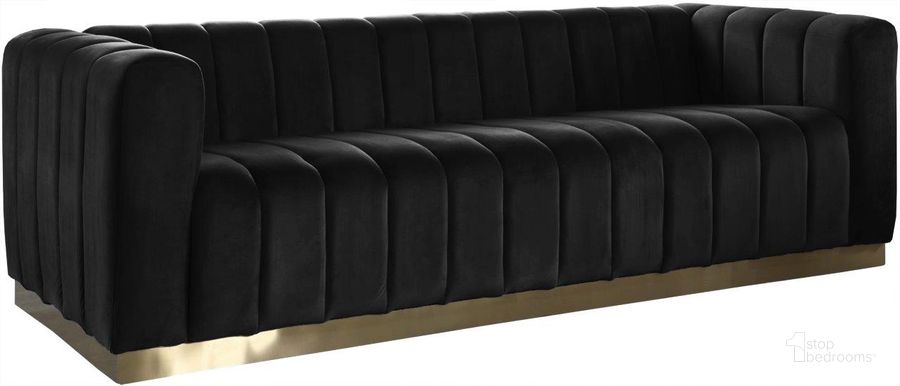 The appearance of Limerock Black Velvet Sofa designed by Furnique in the modern / contemporary interior design. This black piece of furniture  was selected by 1StopBedrooms from Limerock Collection to add a touch of cosiness and style into your home. Sku: 603Black-S. Product Type: Sofa. Material: Velvet. Image1