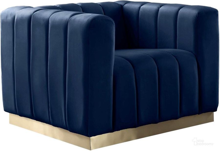 The appearance of Limerock Navy Velvet Chair designed by Furnique in the modern / contemporary interior design. This navy piece of furniture  was selected by 1StopBedrooms from Limerock Collection to add a touch of cosiness and style into your home. Sku: 603Navy-C. Product Type: Chair. Material: Velvet. Image1