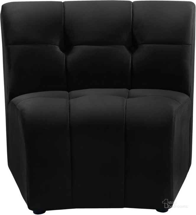 The appearance of Limitless Black Velvet Modular Chair designed by Meridian in the modern / contemporary interior design. This black velvet piece of furniture  was selected by 1StopBedrooms from Limitless Collection to add a touch of cosiness and style into your home. Sku: 645Black-C. Product Type: Chair. Material: Velvet. Image1