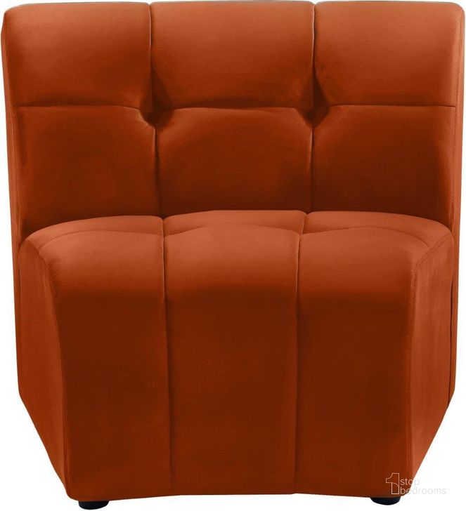 The appearance of Limitless Cognac Velvet Modular Chair designed by Meridian in the modern / contemporary interior design. This cognac velvet piece of furniture  was selected by 1StopBedrooms from Limitless Collection to add a touch of cosiness and style into your home. Sku: 645Cognac-C. Product Type: Chair. Material: Velvet. Image1