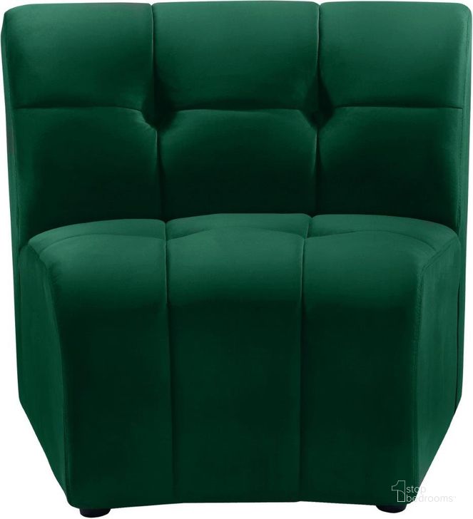 The appearance of Limitless Green Velvet Modular Chair designed by Meridian in the modern / contemporary interior design. This green velvet piece of furniture  was selected by 1StopBedrooms from Limitless Collection to add a touch of cosiness and style into your home. Sku: 645Green-C. Product Type: Chair. Material: Velvet. Image1