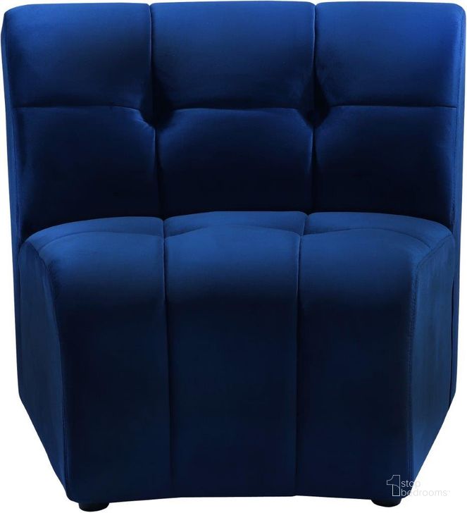 The appearance of Limitless Navy Velvet Modular Chair designed by Meridian in the modern / contemporary interior design. This navy velvet piece of furniture  was selected by 1StopBedrooms from Limitless Collection to add a touch of cosiness and style into your home. Sku: 645Navy-C. Product Type: Chair. Material: Velvet. Image1