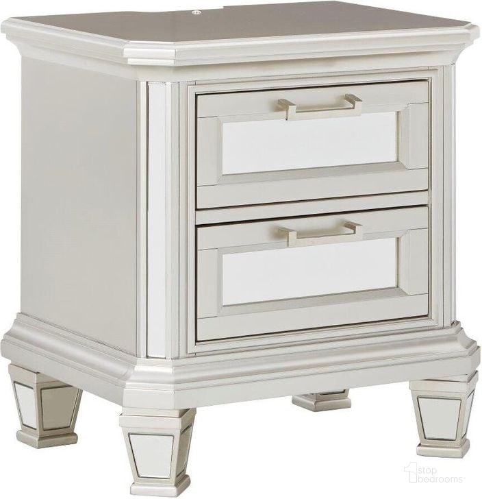 The appearance of Lindenfield Silver Two Drawer Night Stand designed by Signature Design by Ashley in the modern / contemporary interior design. This silver piece of furniture  was selected by 1StopBedrooms from Lindenfield Collection to add a touch of cosiness and style into your home. Sku: B758-92. Material: Glass. Product Type: Nightstand. Image1