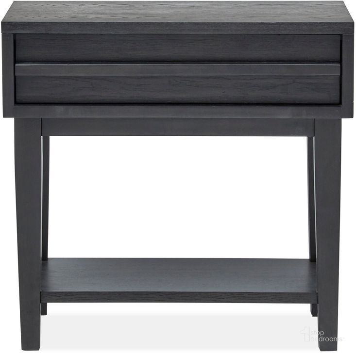 The appearance of Lindon Dark Open Nightstand designed by Magnussen in the  interior design. This dark gray piece of furniture  was selected by 1StopBedrooms from Lindon Collection to add a touch of cosiness and style into your home. Sku: B5570-05D. Material: Wood. Product Type: Nightstand. Image1