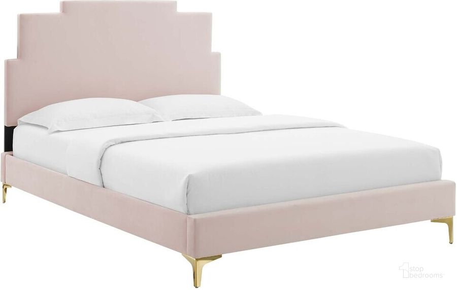 The appearance of Lindsey Performance Velvet Full Platform Bed In Pink designed by Modway in the modern / contemporary interior design. This pink piece of furniture  was selected by 1StopBedrooms from Lindsey Collection to add a touch of cosiness and style into your home. Sku: MOD-6901-PNK. Bed Type: Platform Bed. Product Type: Platform Bed. Bed Size: Full. Material: MDF. Image1