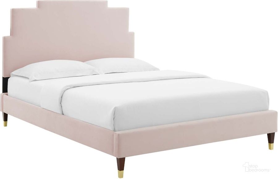 The appearance of Lindsey Performance Velvet Full Platform Bed MOD-6902-PNK designed by Modway in the modern / contemporary interior design. This pink piece of furniture  was selected by 1StopBedrooms from Lindsey Collection to add a touch of cosiness and style into your home. Sku: MOD-6902-PNK. Bed Type: Platform Bed. Product Type: Platform Bed. Bed Size: Full. Material: MDF. Image1
