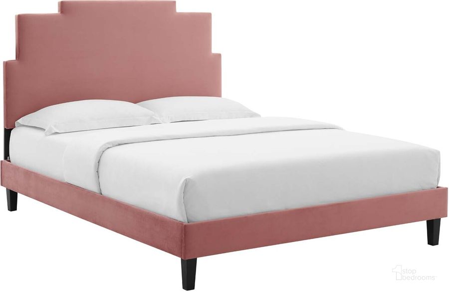 The appearance of Lindsey Performance Velvet Twin Platform Bed MOD-6897-DUS designed by Modway in the modern / contemporary interior design. This dusty rose piece of furniture  was selected by 1StopBedrooms from Lindsey Collection to add a touch of cosiness and style into your home. Sku: MOD-6897-DUS. Bed Type: Platform Bed. Product Type: Platform Bed. Bed Size: Twin. Material: MDF. Image1