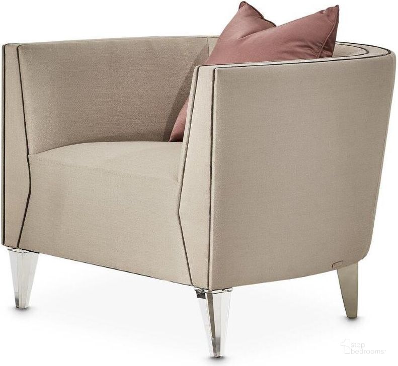 The appearance of Linea Matching Accent Chair In Metallic/Silver Mist designed by AICO in the modern / contemporary interior design. This silver piece of furniture  was selected by 1StopBedrooms from Linea Collection to add a touch of cosiness and style into your home. Sku: NLRU-LNEA835-MTL-823. Material: Polyester. Product Type: Accent Chair. Image1