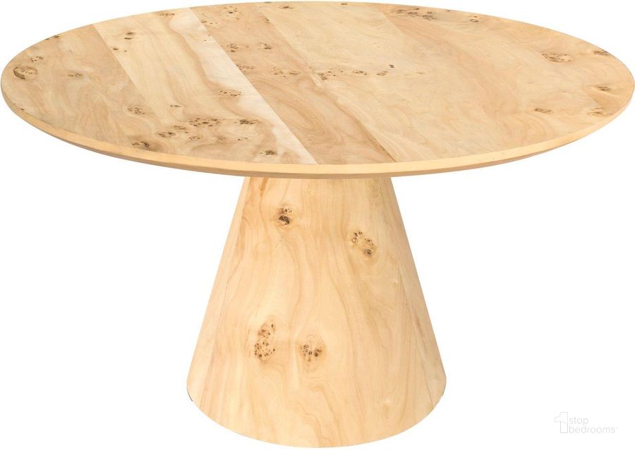 The appearance of Linette Burl Wood Dining Table designed by Meridian in the transitional interior design. This burl piece of furniture  was selected by 1StopBedrooms from Linette Collection to add a touch of cosiness and style into your home. Sku: 878-T-1;878-T-2. Table Base Style: Pedestal. Table Top Shape: Round. Product Type: Dining Table. Material: Plywood. Image1