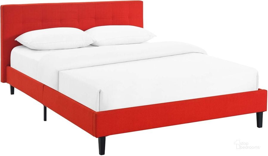 The appearance of Linnea Atomic Red Full Bed designed by Modway in the modern / contemporary interior design. This atomic red piece of furniture  was selected by 1StopBedrooms from Linnea Collection to add a touch of cosiness and style into your home. Sku: MOD-5424-ATO. Bed Type: Platform Bed. Material: Wood. Product Type: Platform Bed. Bed Size: Full. Image1