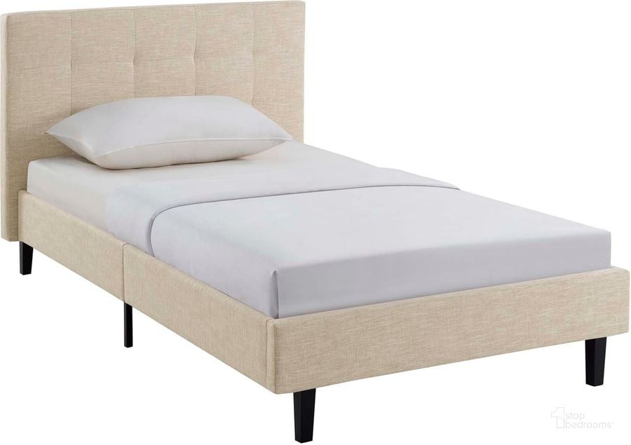 The appearance of Linnea Beige Twin Bed designed by Modway in the modern / contemporary interior design. This beige piece of furniture  was selected by 1StopBedrooms from Linnea Collection to add a touch of cosiness and style into your home. Sku: MOD-5422-BEI. Bed Type: Platform Bed. Material: Wood. Product Type: Platform Bed. Bed Size: Twin. Image1