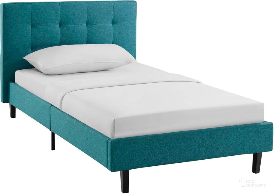 The appearance of Linnea Teal Twin Bed designed by Modway in the modern / contemporary interior design. This teal piece of furniture  was selected by 1StopBedrooms from Linnea Collection to add a touch of cosiness and style into your home. Sku: MOD-5422-TEA. Bed Type: Platform Bed. Material: Wood. Product Type: Platform Bed. Bed Size: Twin. Image1