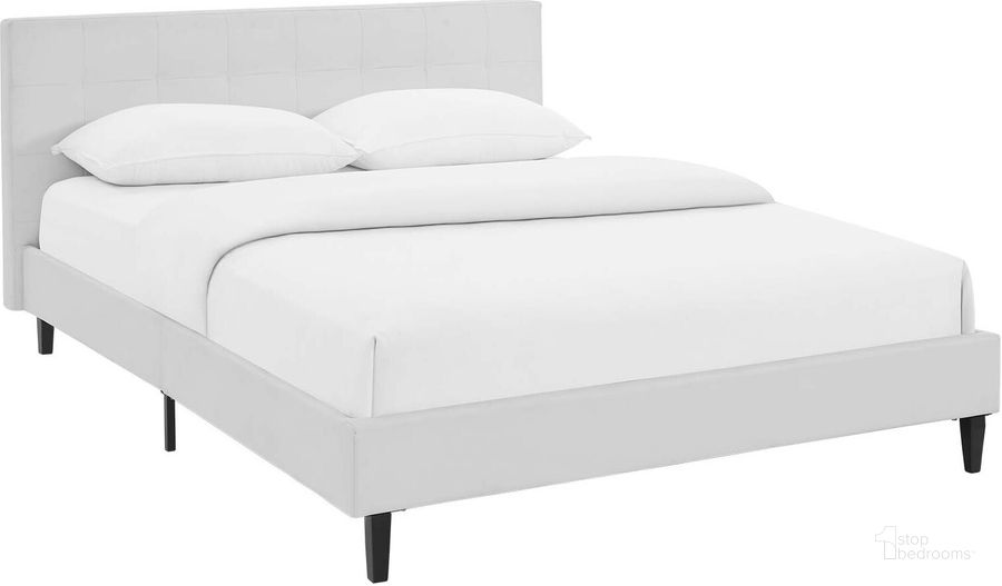 The appearance of Linnea White Full Faux Leather Bed designed by Modway in the modern / contemporary interior design. This white piece of furniture  was selected by 1StopBedrooms from Linnea Collection to add a touch of cosiness and style into your home. Sku: MOD-5423-WHI. Bed Type: Platform Bed. Material: Wood. Product Type: Platform Bed. Bed Size: Full. Image1