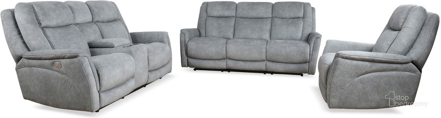 The appearance of Linus Power Reclining Sofa Loveseat and Recliner In Grey designed by Parker House in the modern / contemporary interior design. This grey piece of furniture  was selected by 1StopBedrooms from Linus Collection to add a touch of cosiness and style into your home. Sku: MLIN#812PHZ-HGY;MLIN#822CPHZ-HGY;MLIN#832PHZ-HGY. Material: Polyester. Product Type: Living Room Set. Image1
