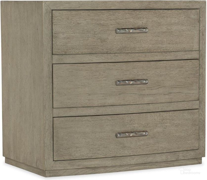 The appearance of Linville Falls Ashford Three Drawer Nightstand designed by Hooker in the transitional interior design. This gray piece of furniture  was selected by 1StopBedrooms from Linville Collection to add a touch of cosiness and style into your home. Sku: 6150-90216-85. Product Type: Nightstand. Material: Wood Veneer. Image1
