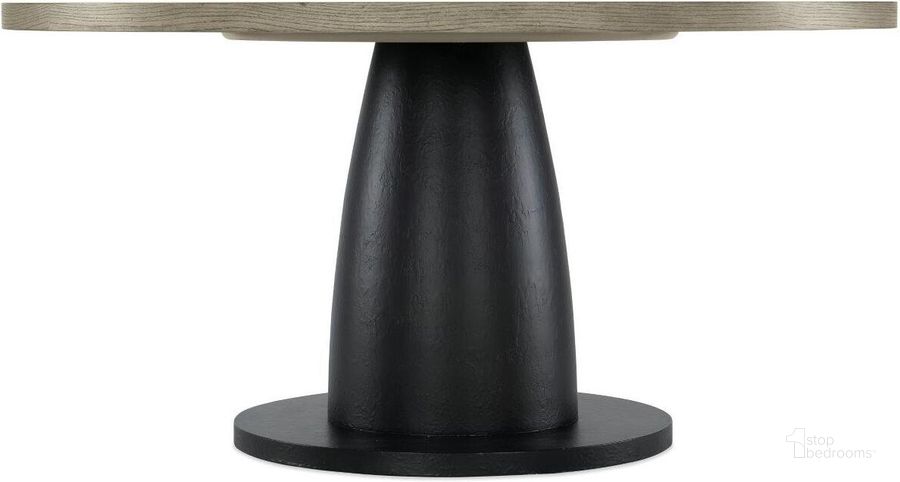 The appearance of Linville Falls Blue Ridge 60 Inch Round Dining Table designed by Hooker in the transitional interior design. This black piece of furniture  was selected by 1StopBedrooms from Linville Collection to add a touch of cosiness and style into your home. Sku: 6150-75213B-98;6150-75213T-85. Table Base Style: Pedestal. Table Top Shape: Round. Product Type: Dining Table. Material: Wood Veneer. Size: 60". Image1