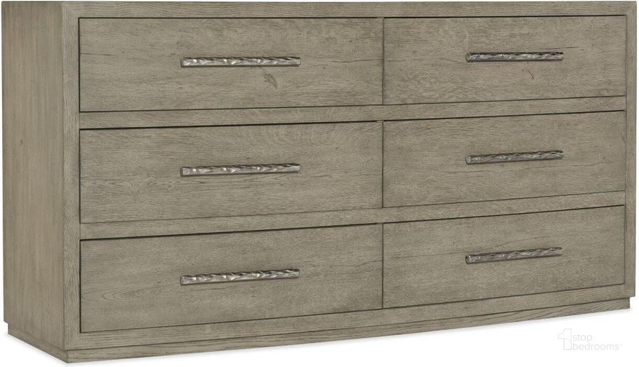 The appearance of Linville Falls Chimney Gap Six Drawer Dresser designed by Hooker in the transitional interior design. This gray piece of furniture  was selected by 1StopBedrooms from Linville Collection to add a touch of cosiness and style into your home. Sku: 6150-90002-85. Product Type: Dresser. Material: Wood Veneer. Image1