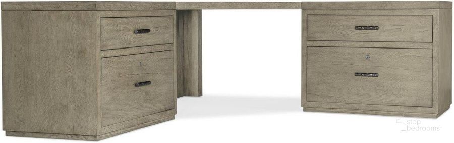 The appearance of Linville Falls Corner Desk With Two Lateral Files designed by Hooker in the transitional interior design. This gray piece of furniture  was selected by 1StopBedrooms from Linville Collection to add a touch of cosiness and style into your home. Sku: 6150-10036-85;6150-10049-85;6150-10466-85. Product Type: Desk. Material: Wood Veneer. Image1