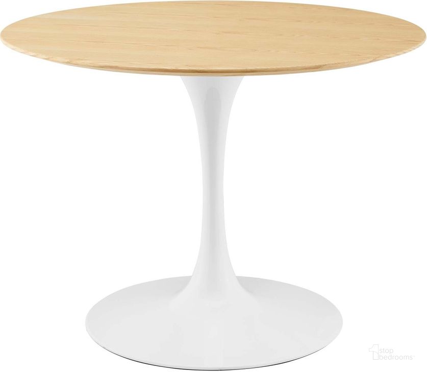 The appearance of Lippa 40 Inch Dining Table EEI-5172-WHI-NAT designed by Modway in the modern / contemporary interior design. This white natural piece of furniture  was selected by 1StopBedrooms from Lippa Collection to add a touch of cosiness and style into your home. Sku: EEI-5172-WHI-NAT. Table Base Style: Pedestal. Table Top Shape: Round. Product Type: Dining Table. Material: MDF. Size: 40". Image1