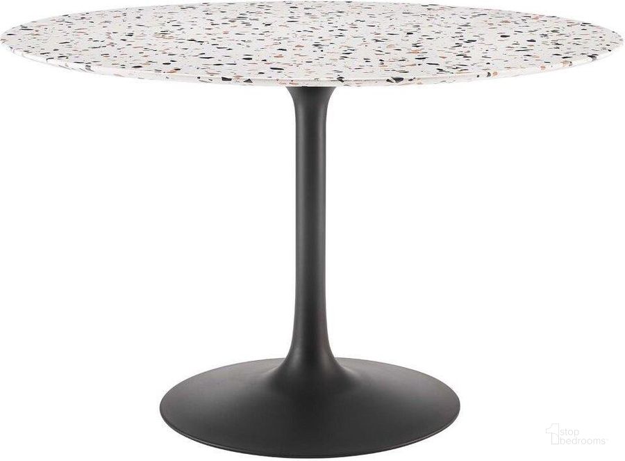 The appearance of Lippa 47 Inch  Round Terrazzo Dining Table In Black White designed by Modway in the modern / contemporary interior design. This black white piece of furniture  was selected by 1StopBedrooms from Lippa Collection to add a touch of cosiness and style into your home. Sku: EEI-5731-BLK-WHI. Table Base Style: Pedestal. Table Top Shape: Round. Material: Metal. Product Type: Dining Table. Size: 47". Image1