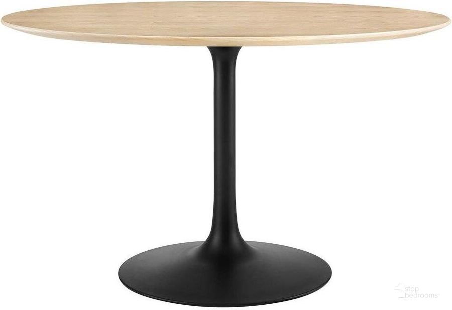 The appearance of Lippa 47 Inch Wood Dining Table In Black and Natural designed by Modway in the modern / contemporary interior design. This black and natural piece of furniture  was selected by 1StopBedrooms from Lippa Collection to add a touch of cosiness and style into your home. Sku: EEI-4872-BLK-NAT. Table Base Style: Pedestal. Table Top Shape: Round. Material: Wood. Product Type: Dining Table. Size: 47". Image1