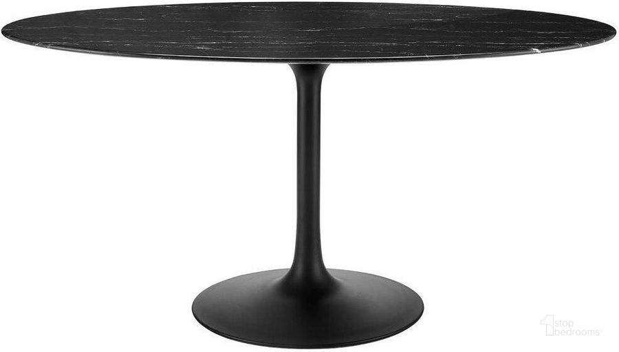 The appearance of Lippa 60 Inch Artificial Marble Oval Dining Table In Black designed by Modway in the modern / contemporary interior design. This black piece of furniture  was selected by 1StopBedrooms from Lippa Collection to add a touch of cosiness and style into your home. Sku: EEI-4881-BLK-BLK. Table Base Style: Pedestal. Table Top Shape: Oval. Material: Wood. Product Type: Dining Table. Size: 60". Image1