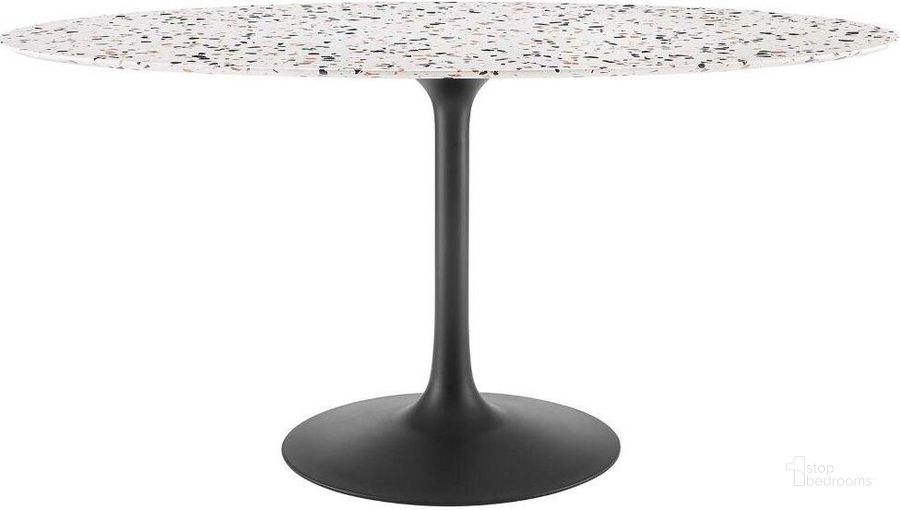 The appearance of Lippa 60 Inch  Oval Terrazzo Dining Table In Black White designed by Modway in the modern / contemporary interior design. This black white piece of furniture  was selected by 1StopBedrooms from Lippa Collection to add a touch of cosiness and style into your home. Sku: EEI-5737-BLK-WHI. Table Base Style: Pedestal. Table Top Shape: Oval. Product Type: Dining Table. Size: 60". Image1