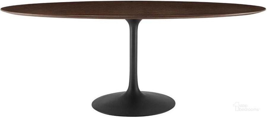 The appearance of Lippa 78 Inch Wood Oval Dining Table In Walnut and Black designed by Modway in the modern / contemporary interior design. This walnut and black piece of furniture  was selected by 1StopBedrooms from Lippa Collection to add a touch of cosiness and style into your home. Sku: EEI-4888-BLK-CHE. Table Base Style: Pedestal. Table Top Shape: Oval. Material: Wood. Product Type: Dining Table. Size: 78". Image1