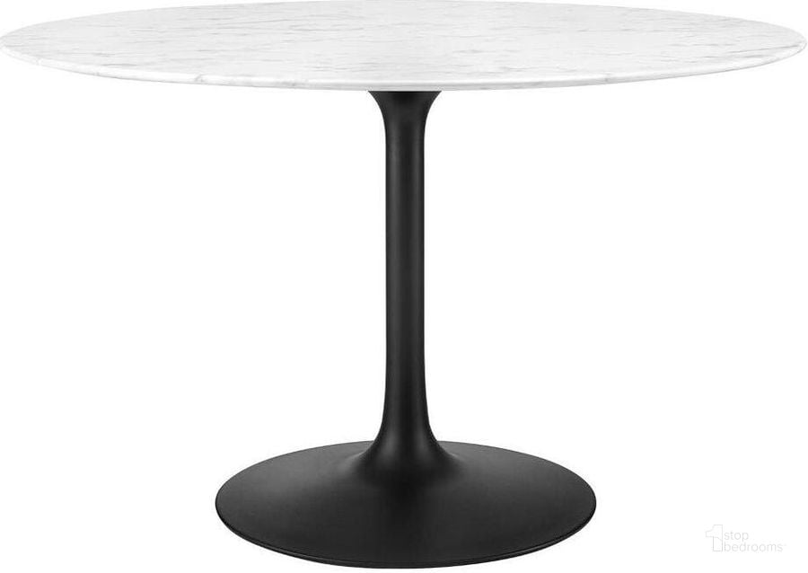 The appearance of Lippa Black and White 47 Inch Round Artificial Marble Dining Table EEI-3527-BLK-WHI designed by Modway in the modern / contemporary interior design. This black and white piece of furniture  was selected by 1StopBedrooms from Lippa Collection to add a touch of cosiness and style into your home. Sku: EEI-3527-BLK-WHI. Table Base Style: Pedestal. Table Top Shape: Round. Material: Marble. Product Type: Dining Table. Size: 47". Image1