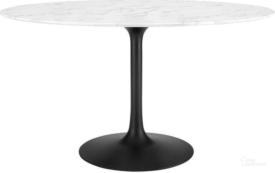 The appearance of Lippa Black and White 54 Inch Oval Artificial Marble Dining Table designed by Modway in the modern / contemporary interior design. This black and white piece of furniture  was selected by 1StopBedrooms from Lippa Collection to add a touch of cosiness and style into your home. Sku: EEI-3530-BLK-WHI. Table Base Style: Pedestal. Table Top Shape: Oval. Product Type: Dining Table. Material: MDF. Size: 54". Image1