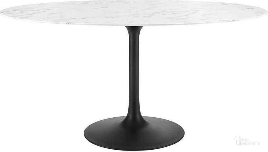 The appearance of Lippa Black and White 60 Inch Oval Artificial Marble Dining Table designed by Modway in the modern / contemporary interior design. This black and white piece of furniture  was selected by 1StopBedrooms from Lippa Collection to add a touch of cosiness and style into your home. Sku: EEI-3531-BLK-WHI. Table Base Style: Pedestal. Table Top Shape: Oval. Product Type: Dining Table. Material: MDF. Size: 60". Image1