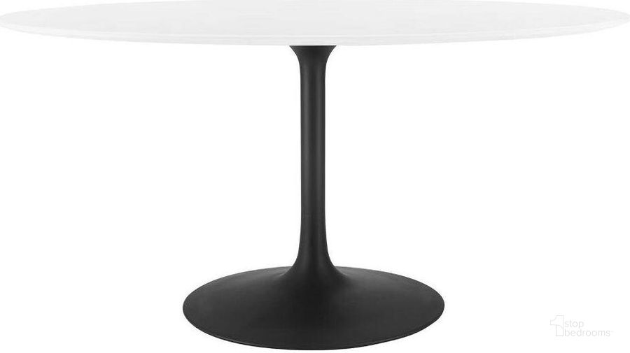 The appearance of Lippa Black and White 60 Inch Oval Wood Top Dining Table designed by Modway in the modern / contemporary interior design. This black and white piece of furniture  was selected by 1StopBedrooms from Lippa Collection to add a touch of cosiness and style into your home. Sku: EEI-3539-BLK-WHI. Table Base Style: Pedestal. Table Top Shape: Oval. Product Type: Dining Table. Material: MDF. Size: 60". Image1