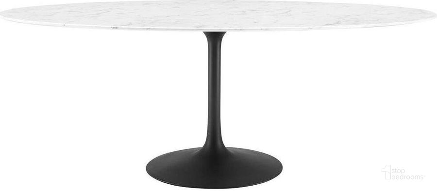 The appearance of Lippa Black and White 78 Inch Oval Artificial Marble Dining Table designed by Modway in the modern / contemporary interior design. This black and white piece of furniture  was selected by 1StopBedrooms from Lippa Collection to add a touch of cosiness and style into your home. Sku: EEI-3542-BLK-WHI. Table Base Style: Pedestal. Table Top Shape: Oval. Product Type: Dining Table. Material: MDF. Size: 78". Image1